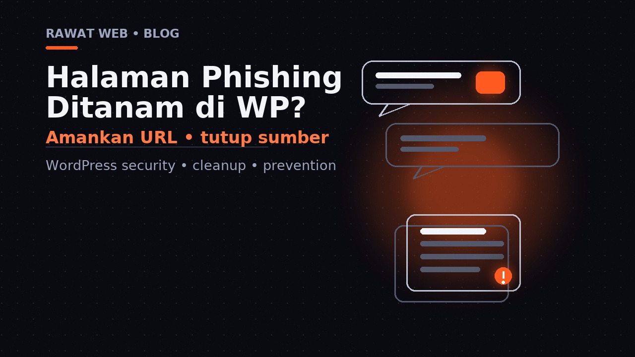 Ilustrasi editorial halaman phishing yang dikarantina dari situs WordPress saat sumber dan URL diperiksa.