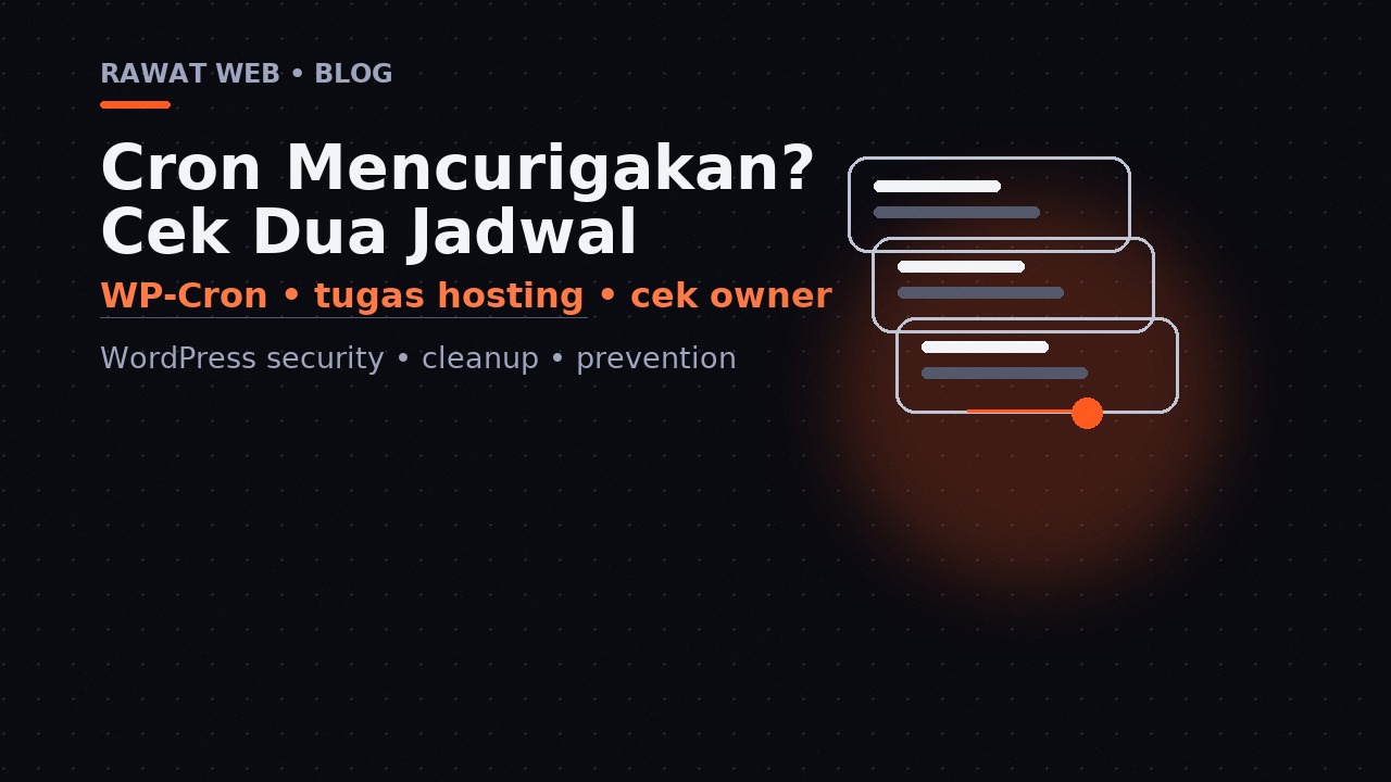 Ilustrasi beberapa kartu jadwal dengan satu tugas disorot, mewakili pemeriksaan WP-Cron dan cron hosting setelah peretasan.